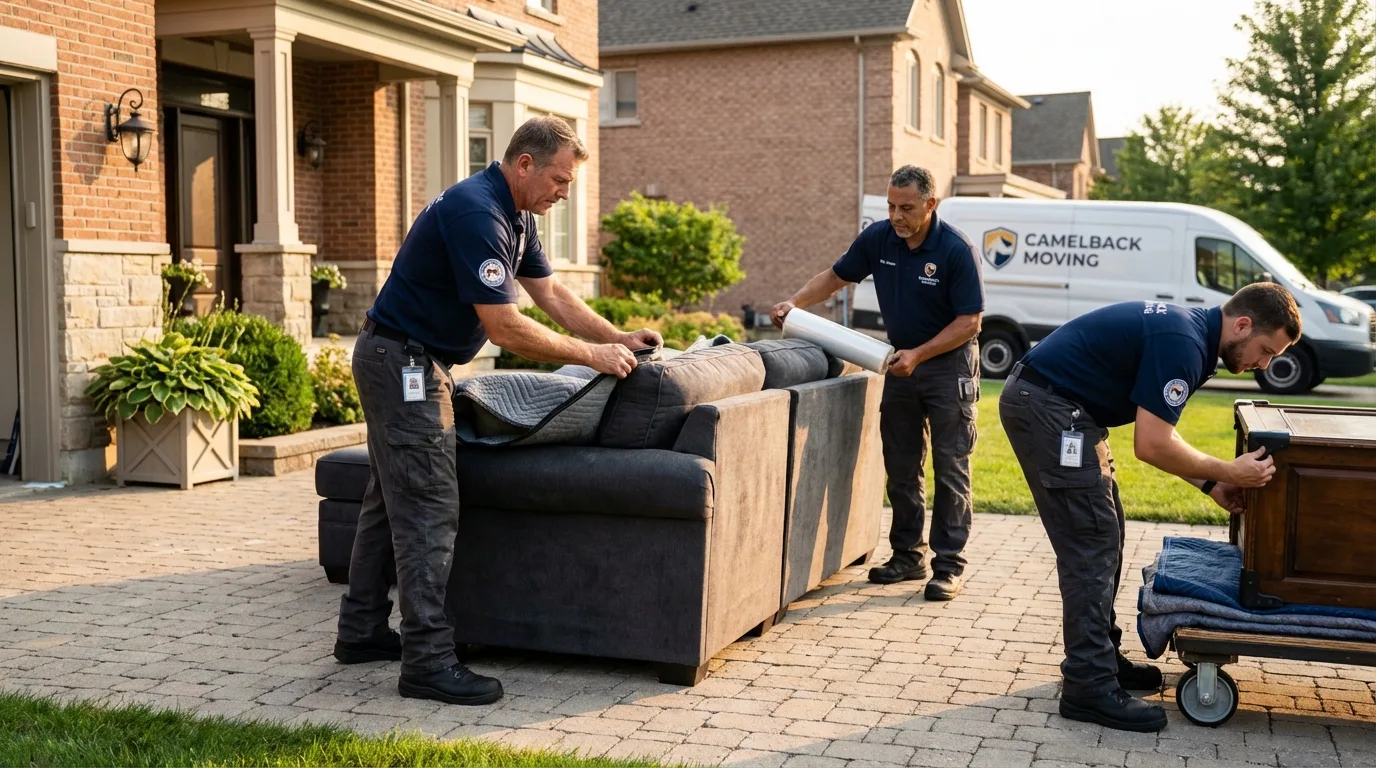 Large estate moving crew wrapping furniture in Leland, NC