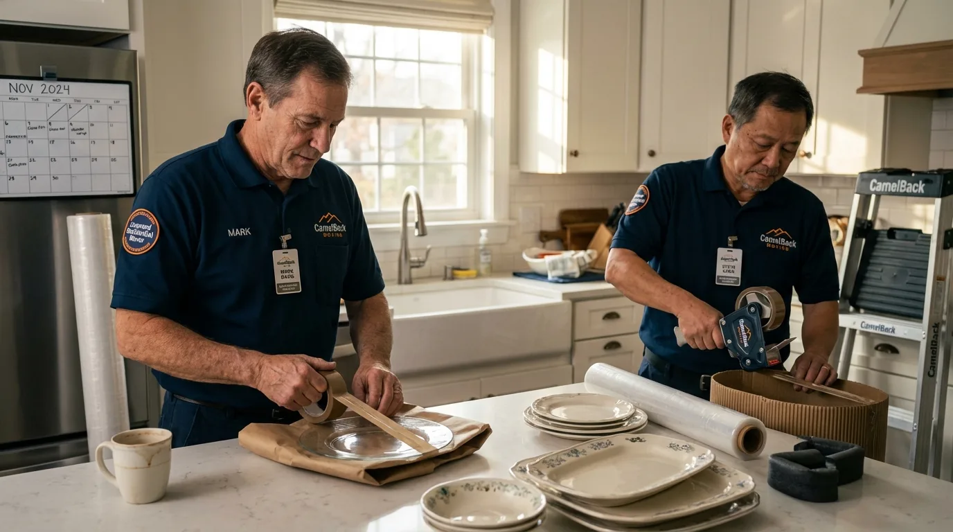 Professional crew packing kitchen dishware in Leland, NC